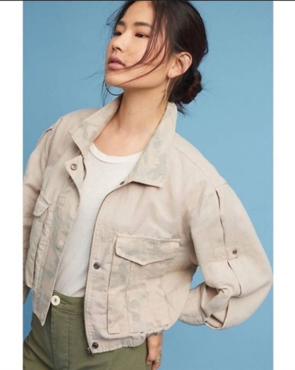 Anthropologie HEIHEI Ronan Cropped Camo Utility Jacket Taupe Size M NWT